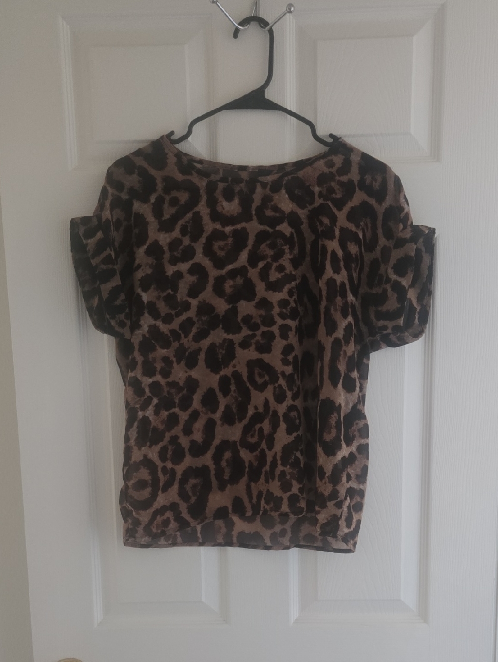 Leopard Print Short Sleeve Top - Brown/Black